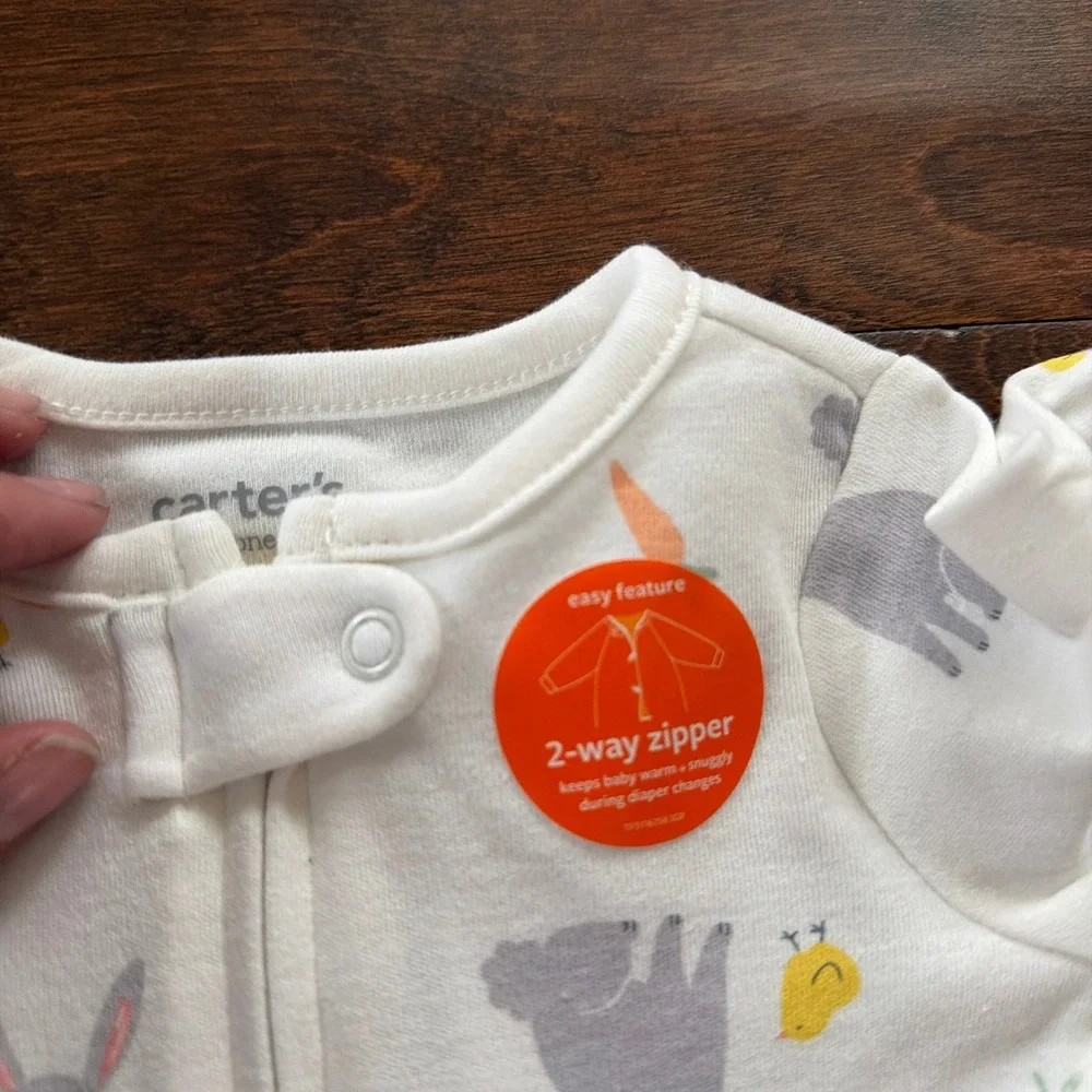 Carters Baby Girls Bunny Carrot Footed Pajamas Sleepers 3m White Easter‎